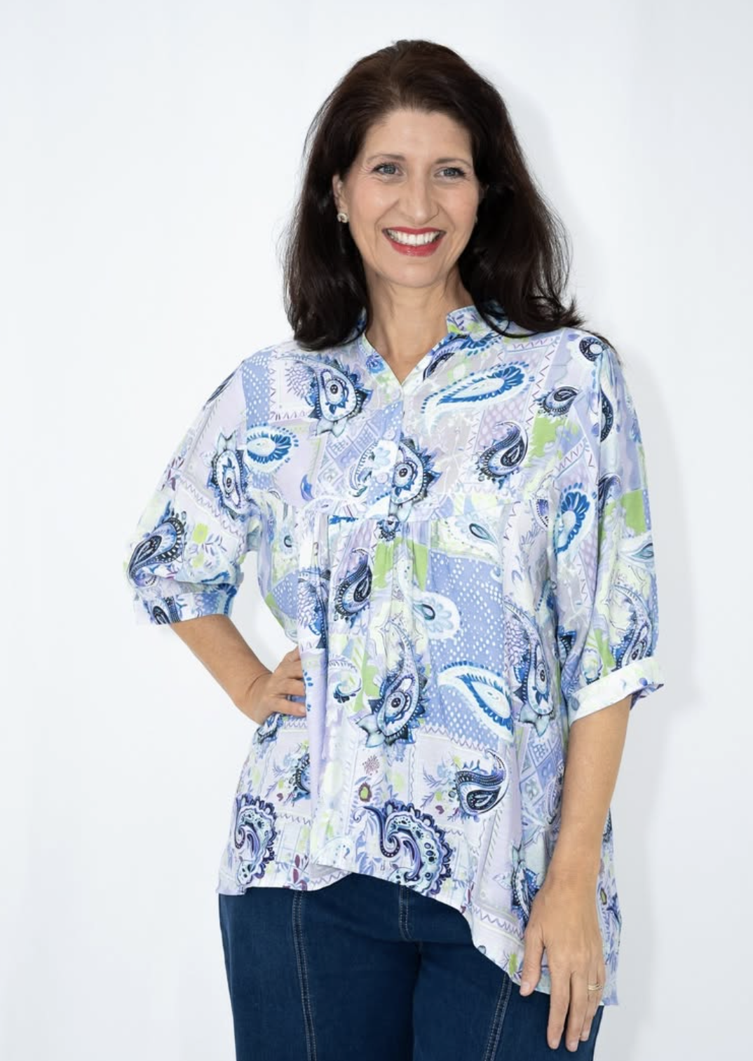 Sky Patchwork Paisley Blouse | Sizes 10-18