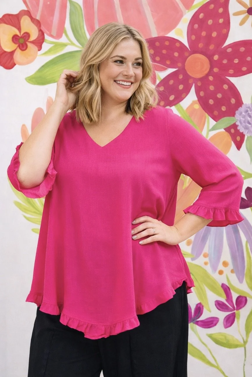 Hot Pink Button Back Ruffle Blouse | Sizes S-XXXL
