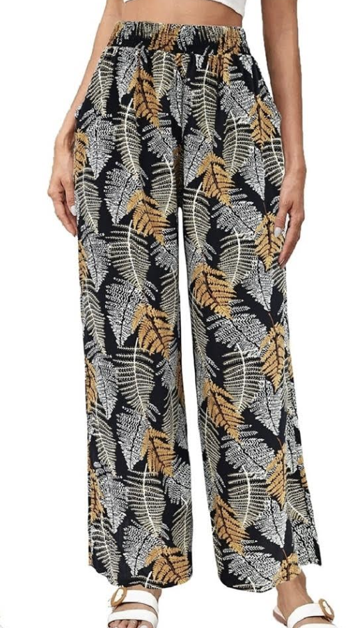 Rust Leaves Printed Wide Leg Pants