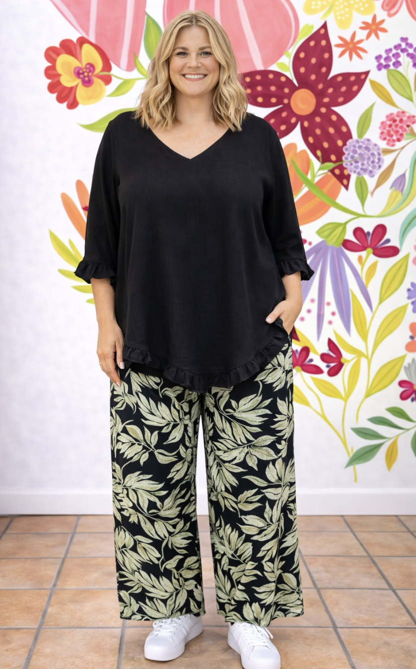 Palm Leaves Wide Leg Pants | Sizes 10-18