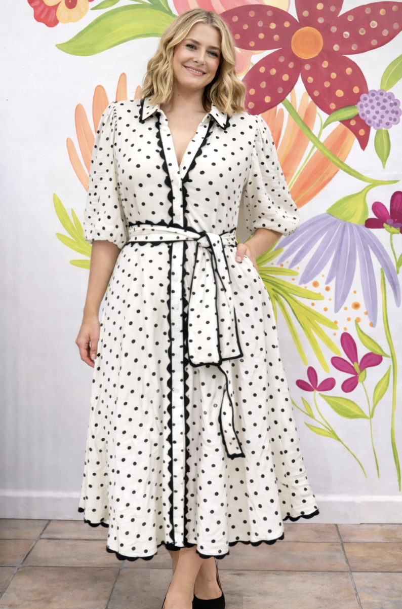 White Polka Dot Short Sleeve Indi Dress | Sizes 8-18