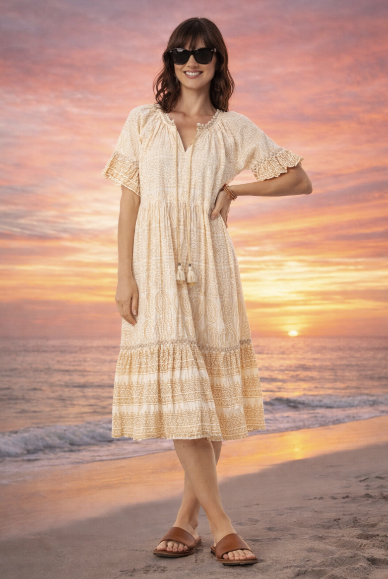 Escape by Orientique Beige Veronica Tassel Midi Dress