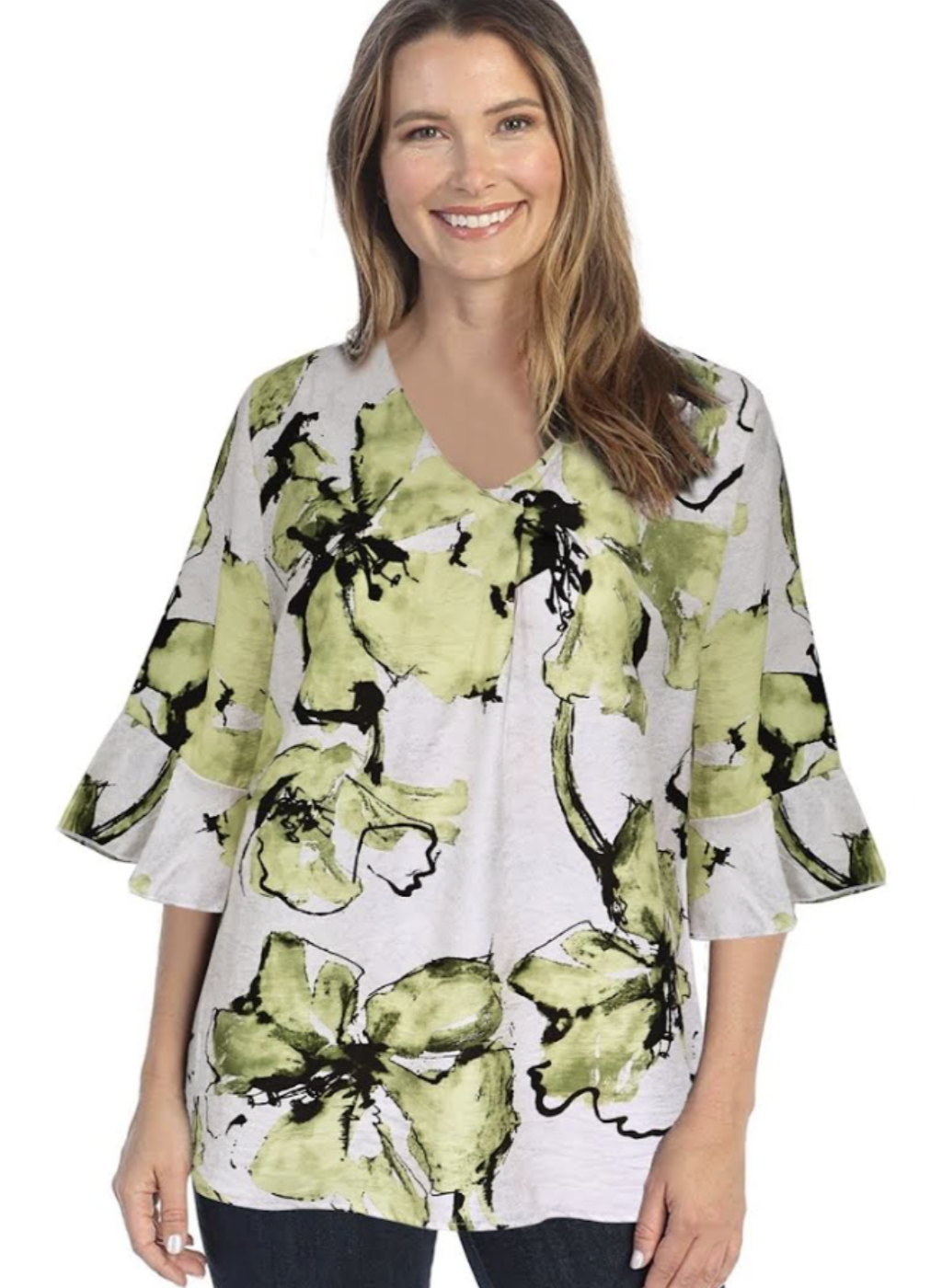 Green Ink Floral Cotton Top