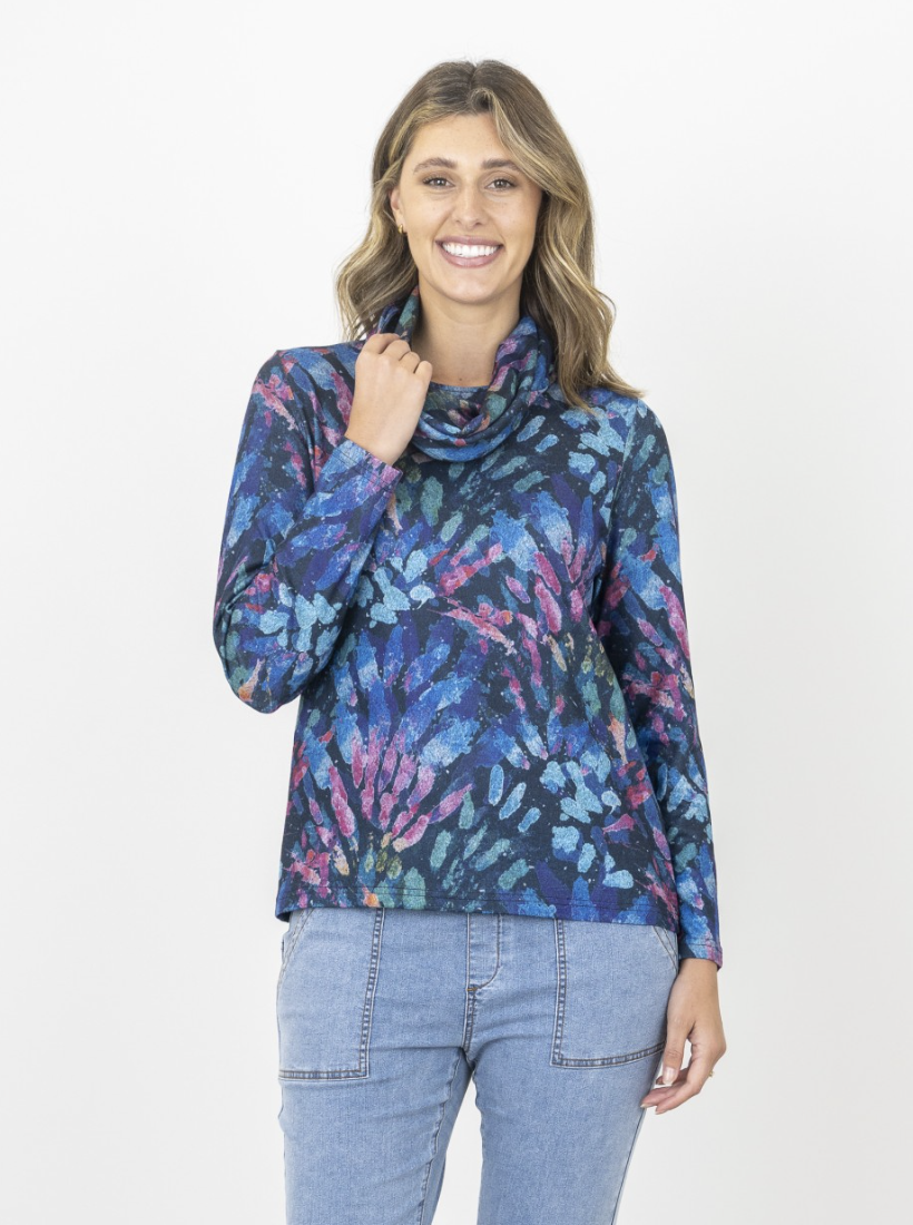 Electric Bloom Long Sleeve Snood Top | Sizes 12-24