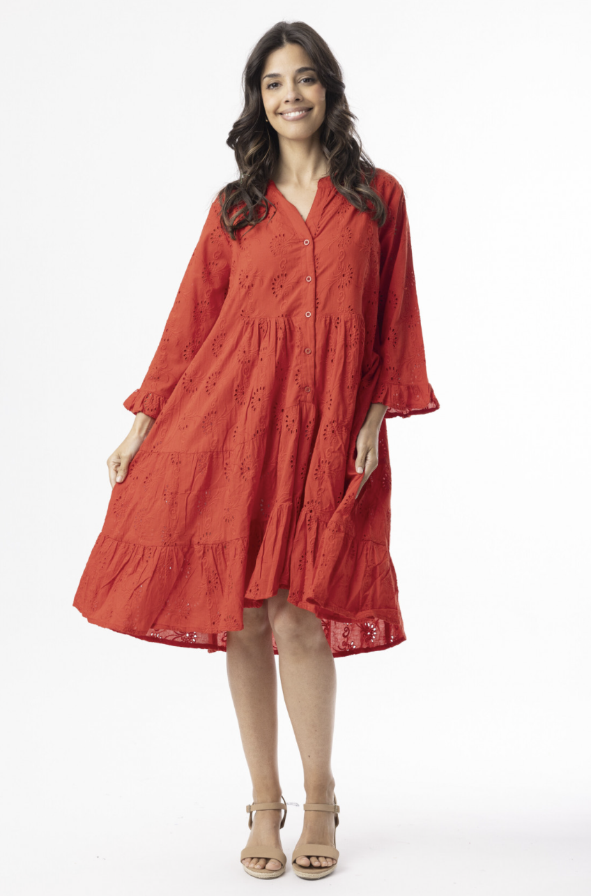 Orientique Red Broderie Dress