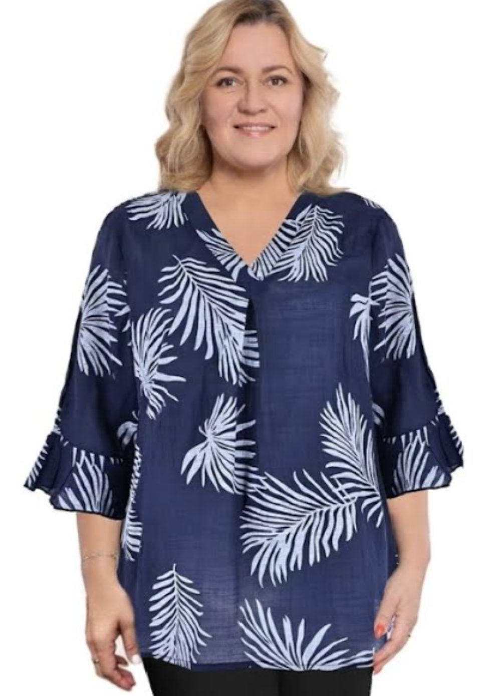 Navy & White Palm Breeze Top