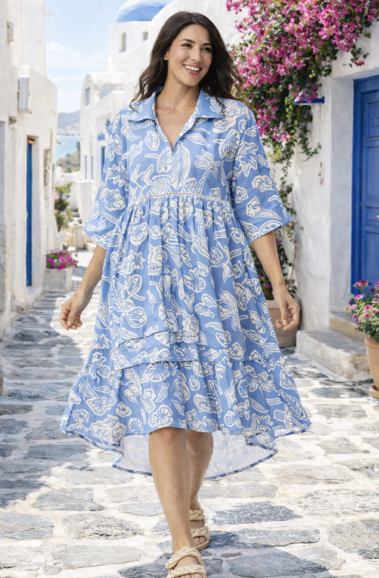 Escape by Orientique Blue Linen Layered Dress | Sizes 14-20