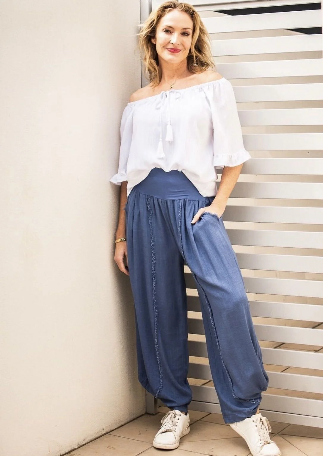 Denim Blue Linen Blend Gypsy Pants | Sizes S-XL