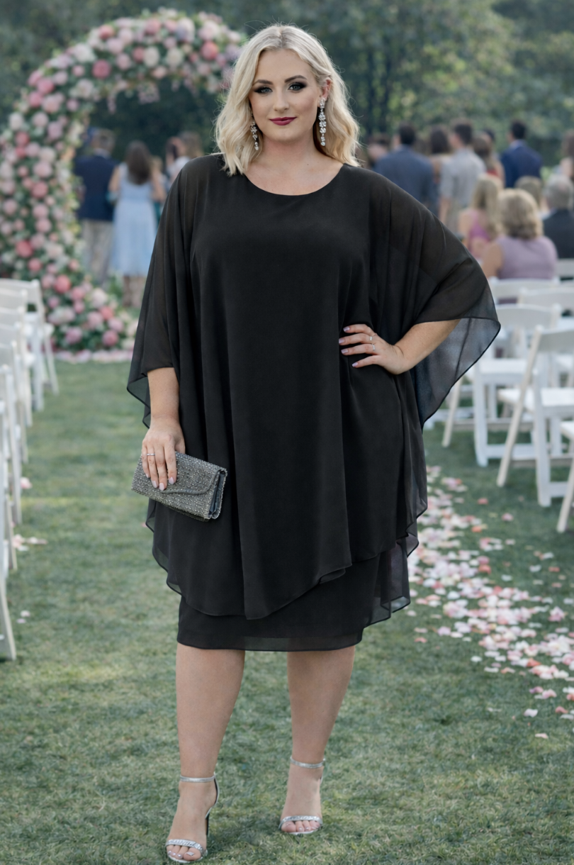 Black Chiffon Butterfly Dress | Sizes 14-24