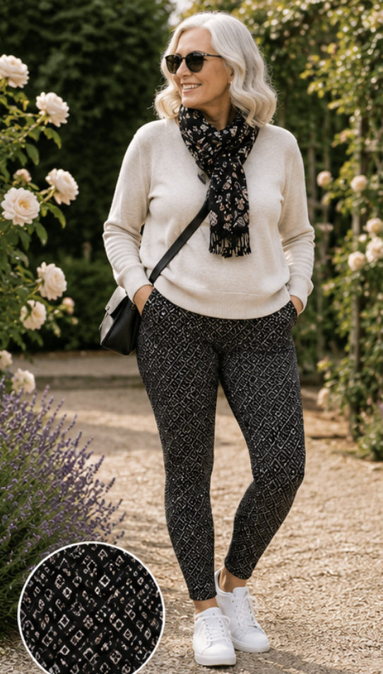 Black & White Diamond Print Fleece Lined Pocket Pants | Sizes 8-16