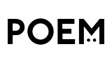 Text that reads 'POEM' in a stylized, outlined font on a black background.