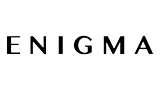 Close-up of a sign with the word 'ENIGMA' on a black background