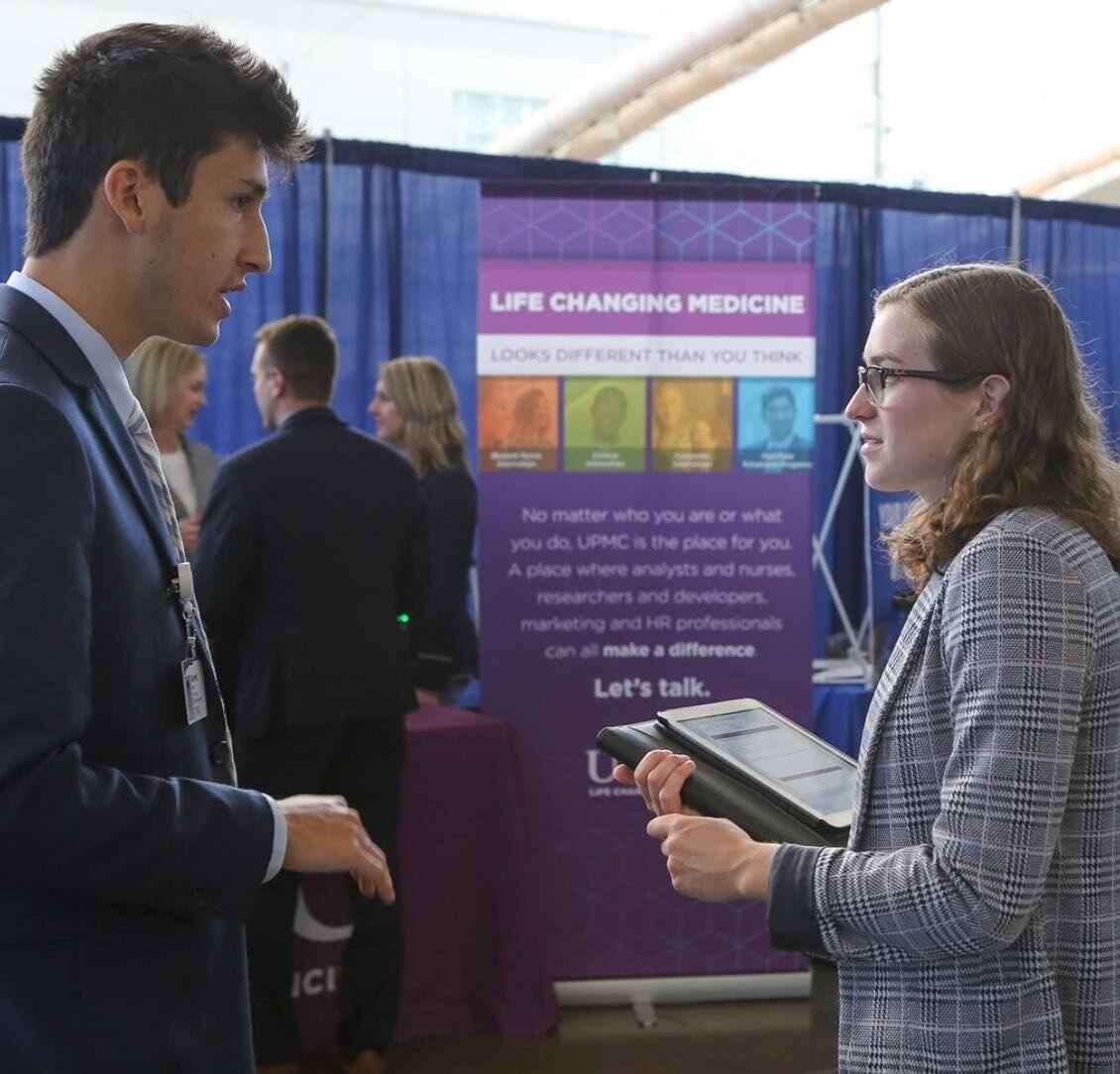 Who&rsquo;s ready for the Pitt Business Career Development Conference this Thursday and Friday?! 🙋🏻&zwj;♀️ Check out these throwbacks of PGN alumni Sarah and Luke killing it at the fair (from both the student and recruiter side!!)
