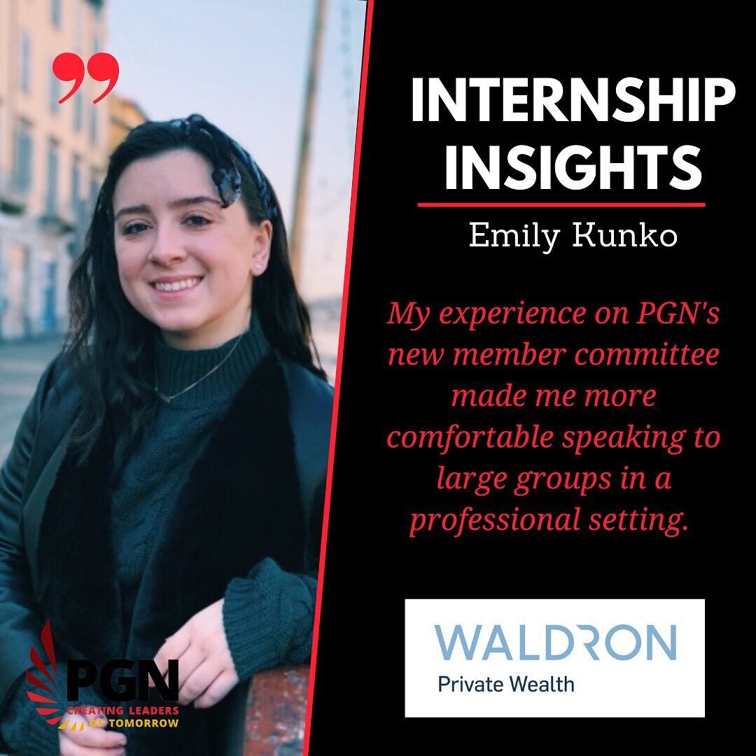 Up next to share some #InternshipInsights is member Emily! This year Emily worked as an Associate Team Intern at Waldron Private Wealth and enjoyed her experience so much that she continues to intern for the company this semester. Emily shared a bit 