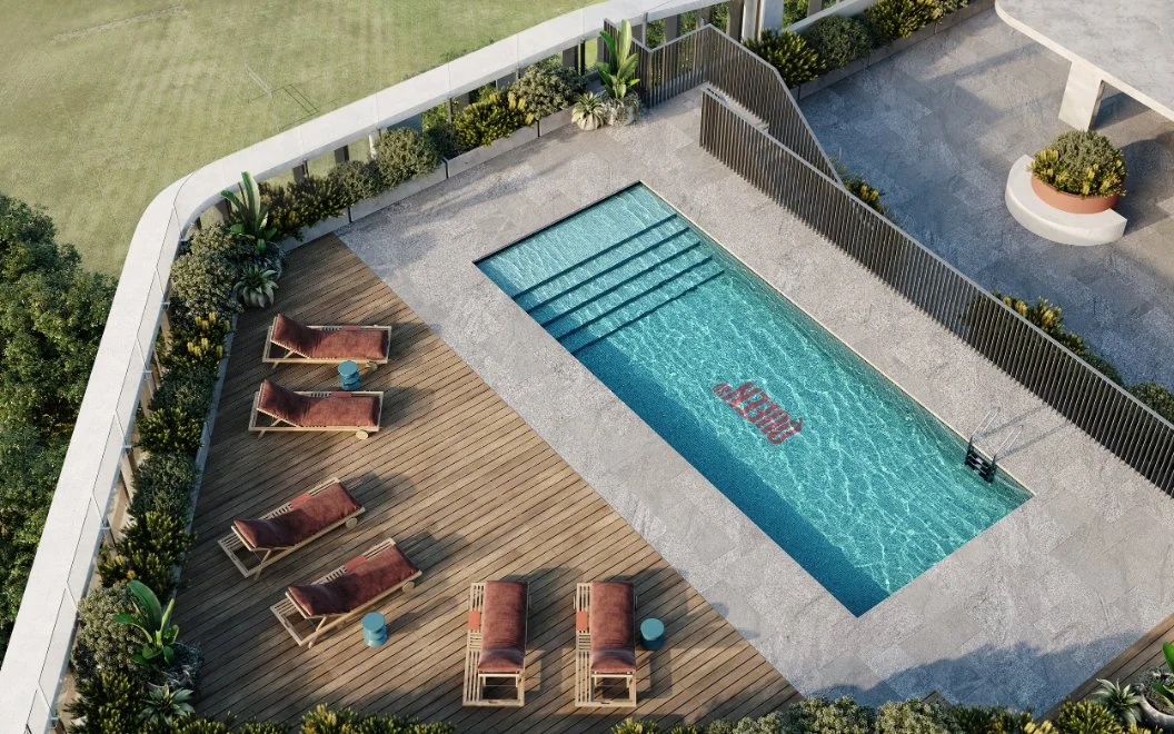 Swimming pool with sun lounge