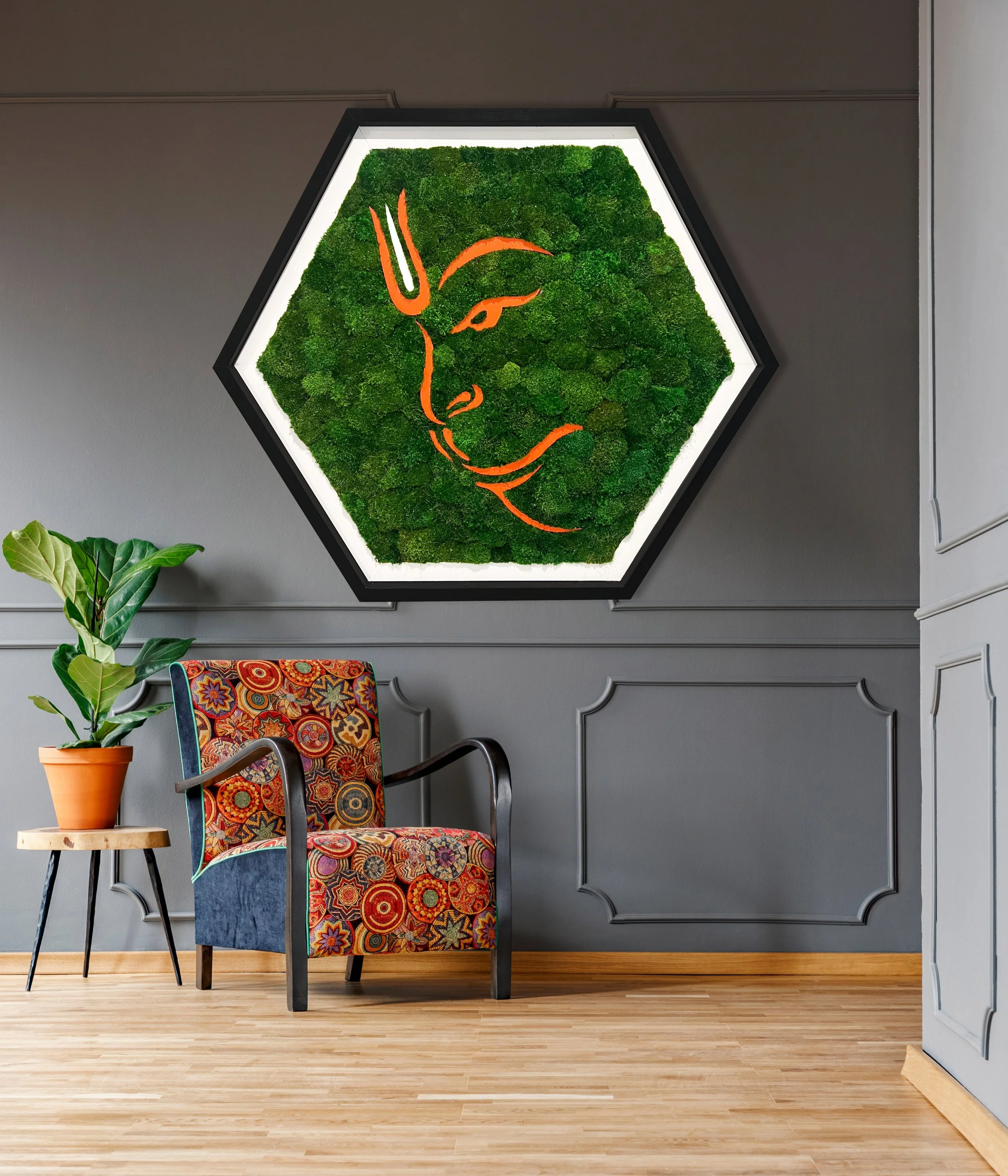 Custom preserved moss wall installation in a private Texas home