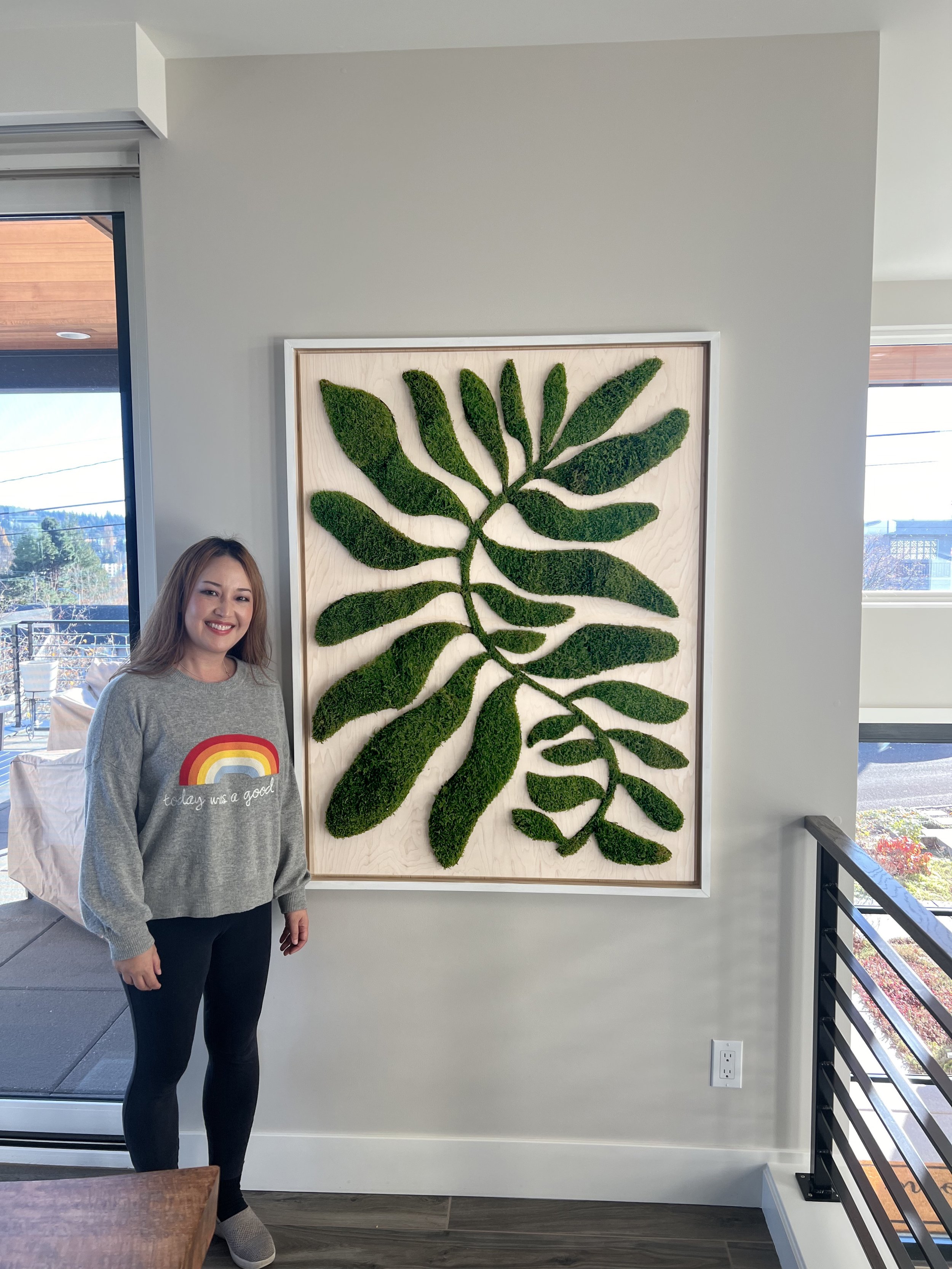 Custom preserved moss wall art in a private Kirkland home
