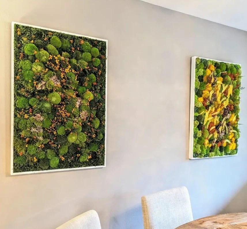Preserved moss wall art installed in a private Bellevue home