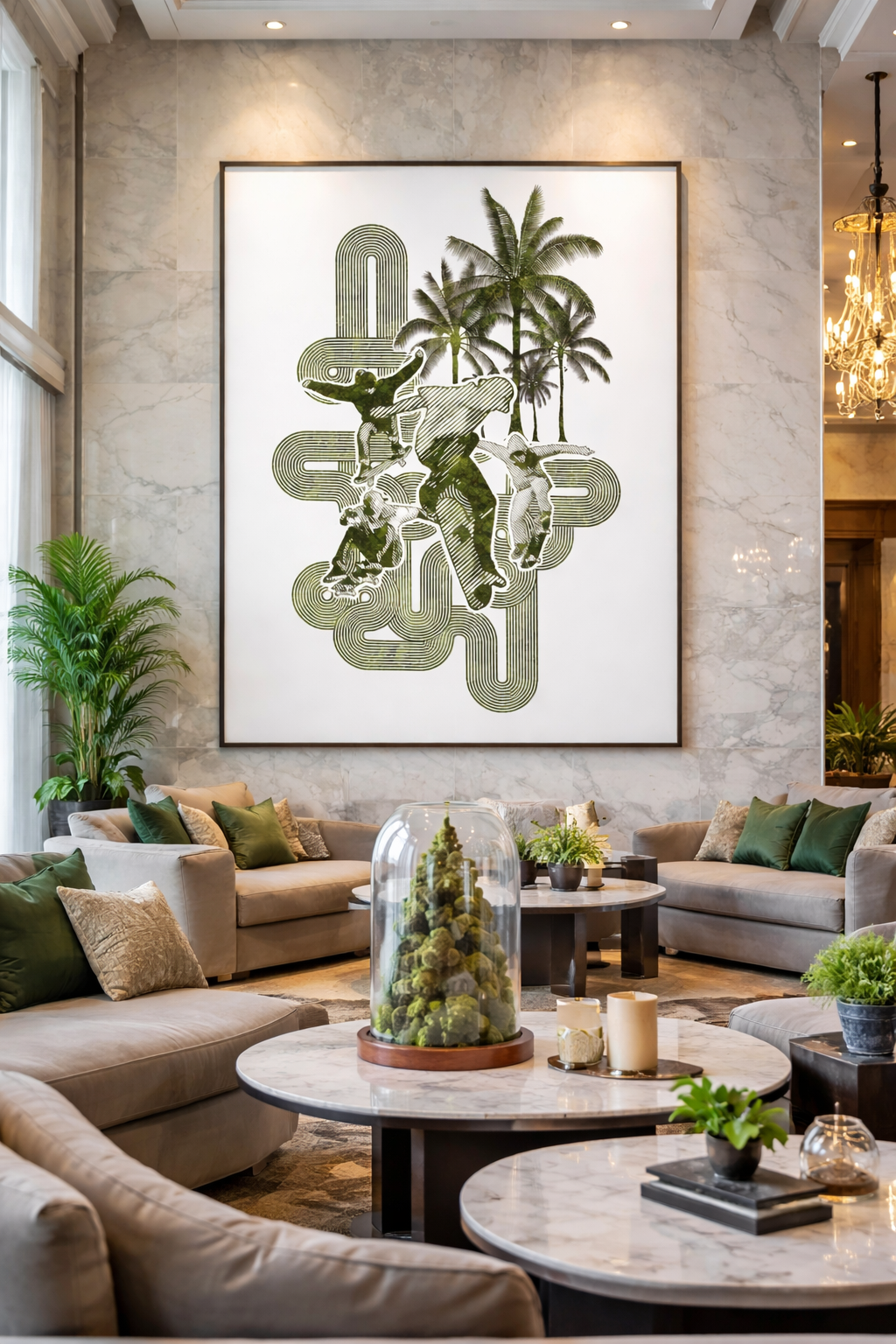 Framed preserved moss wall art piece displayed in a home interior