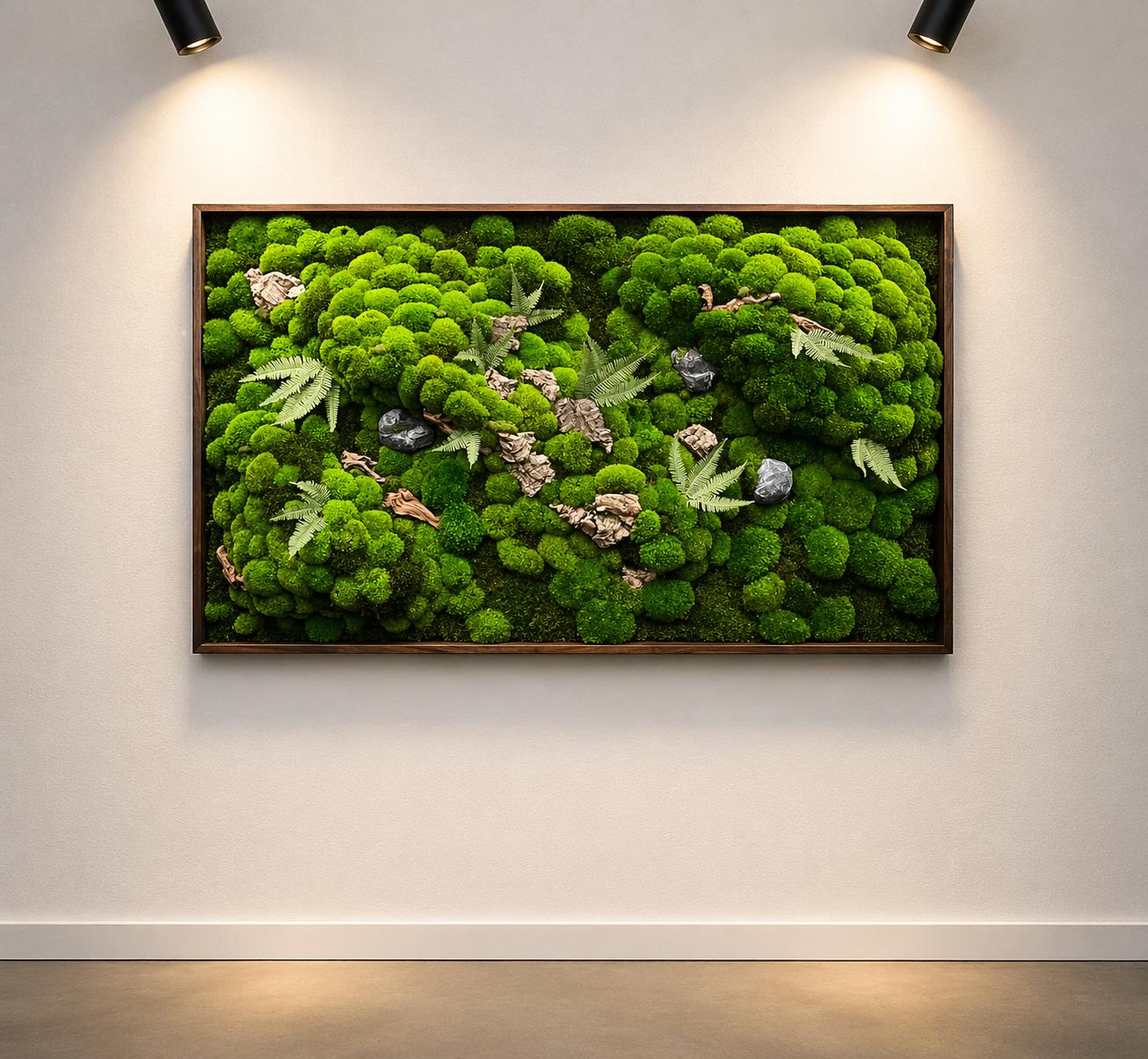 Custom preserved moss wall art in a private Seattle residence