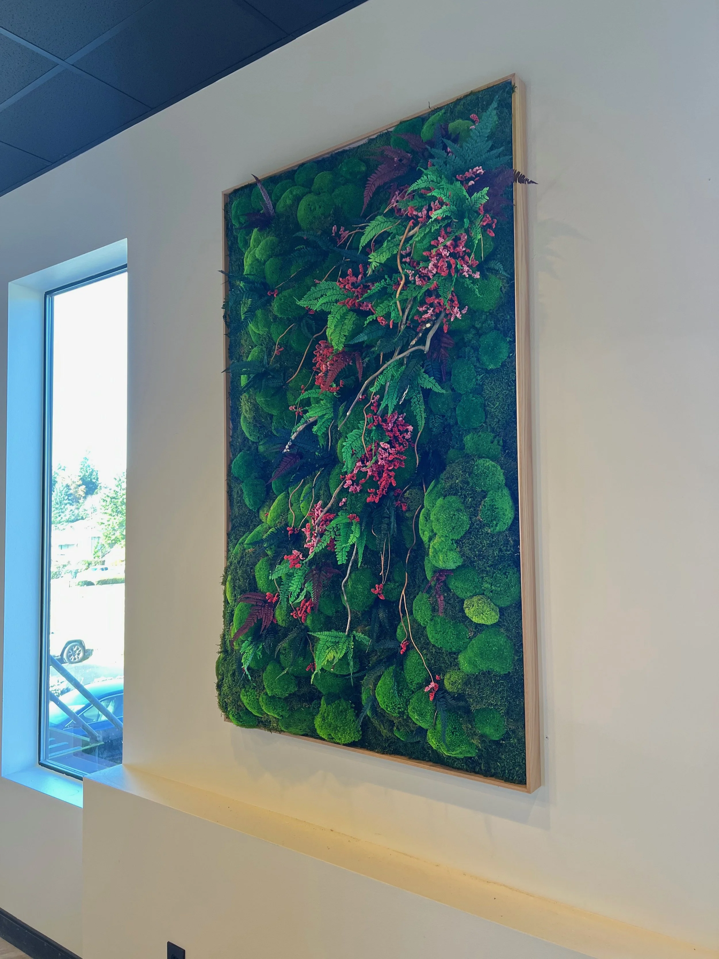Custom preserved moss installation at Bonney Eye Care clinic in Bonney Lake, WA