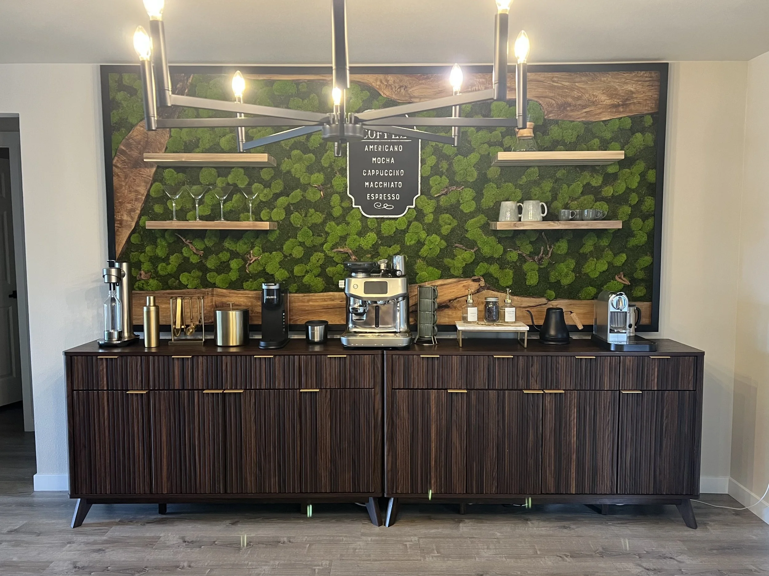 Moss wall art installation at Rainier Collective in Enumclaw, WA