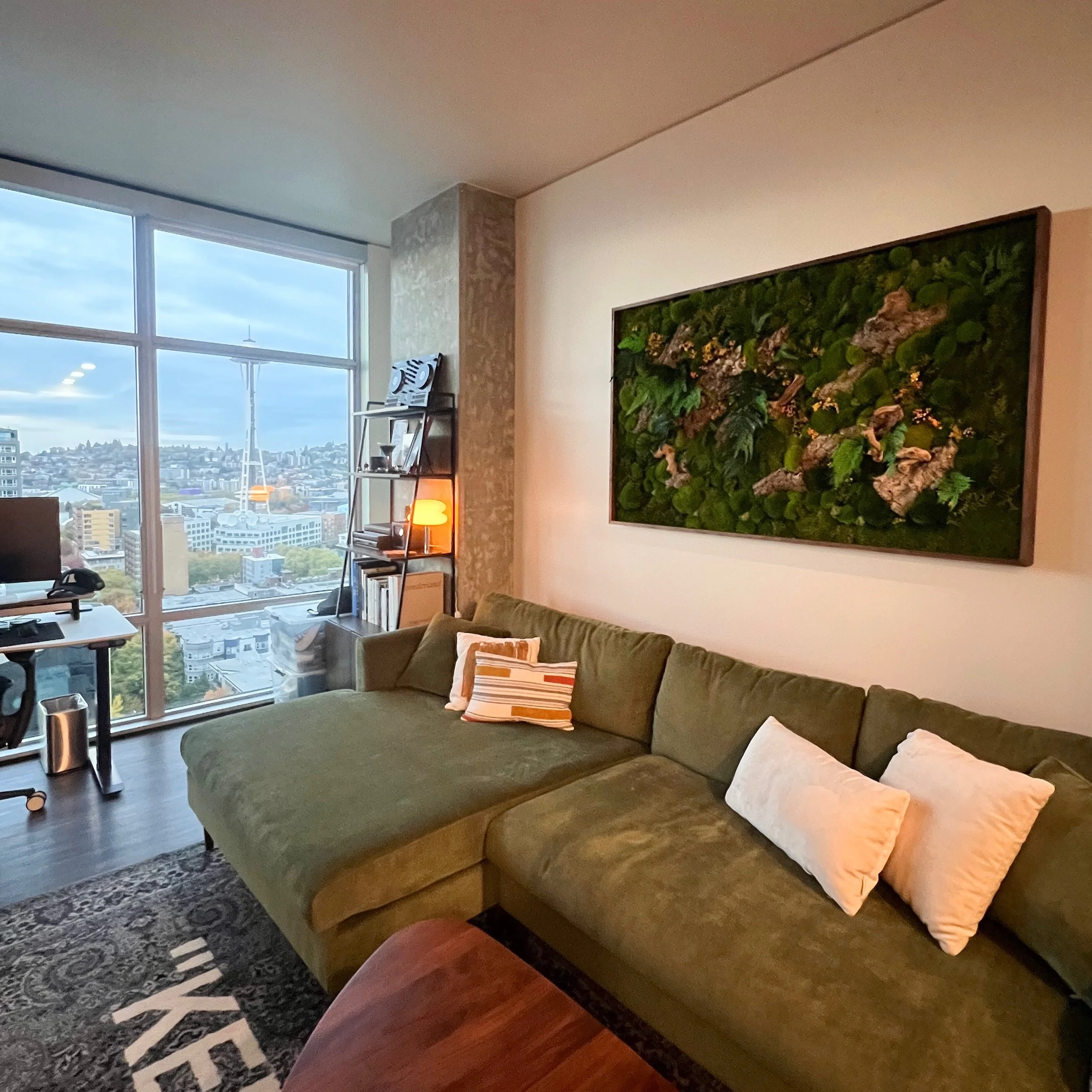 Preserved moss wall art in a private Seattle home