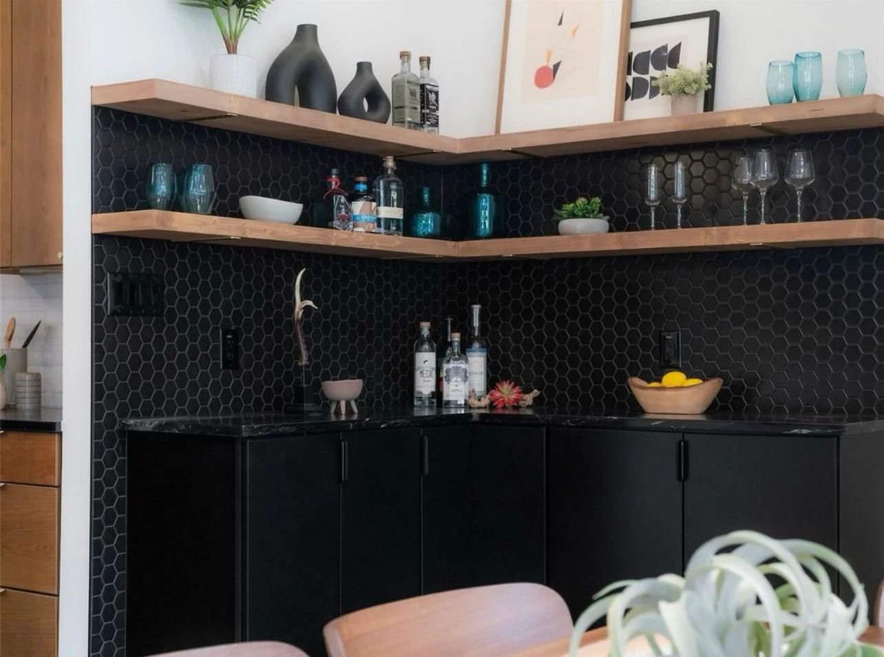 Bar Area with Black Slab Cabinets