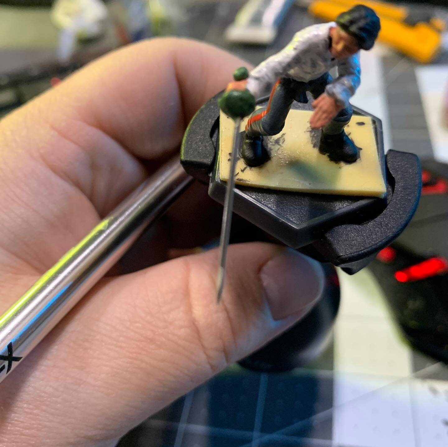 Teeny tiny swords added to my minis, this diorama of Ridley Scotts first movie, The Duelists has been a blast to work on. :) #tabletopterrain #DND #tabletopgames #tabletopgaming #rpg #tabletoprpg #buildingminis #diorama #dioramacreators #craft #table