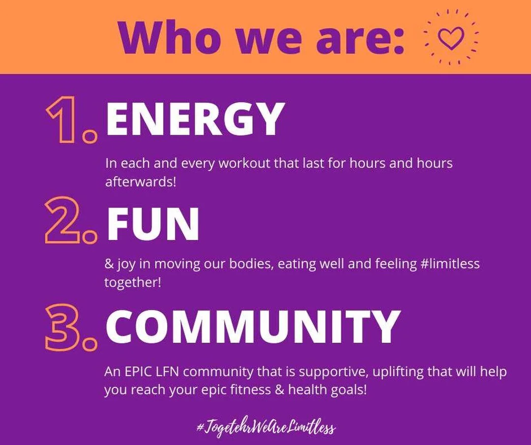Just in case you every wondered, THIS is who we are &amp; what we do at LFN🤩💜

We're for women new to &amp; restarting their fitness journey &amp; we're all about making it FUN🙌

#wearelimitless #onlinegroupftinesscommunity #whoweare