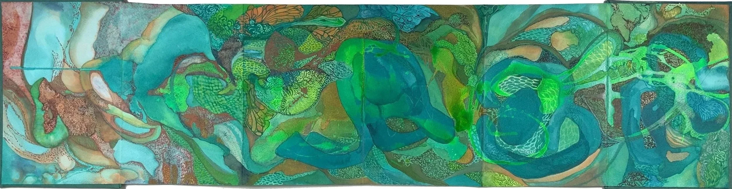 Untitled Wander (2022-2025), ink and pencil on concertina sketchbook, 24 x 93.5 cm.