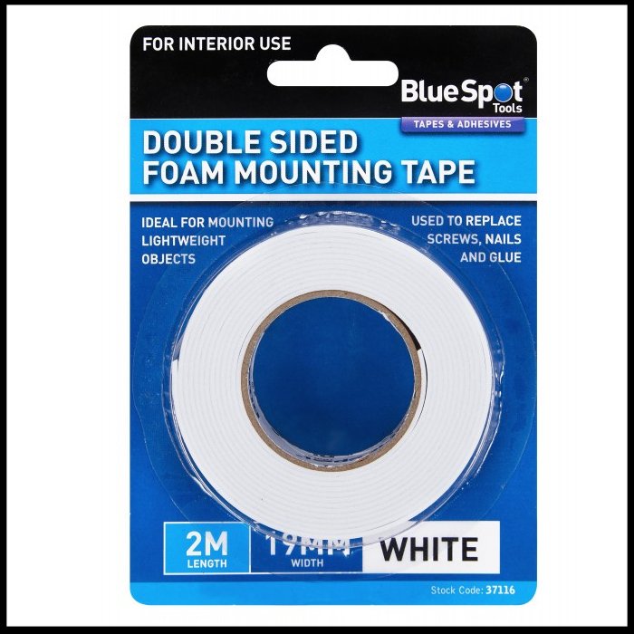 BlueSpot 19mm x 2M White Double Sided Foam Mounting Tape — C Booth & Son
