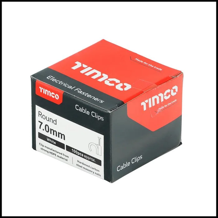 TIMco 7mm Round White Cable Clips (Box of 100)