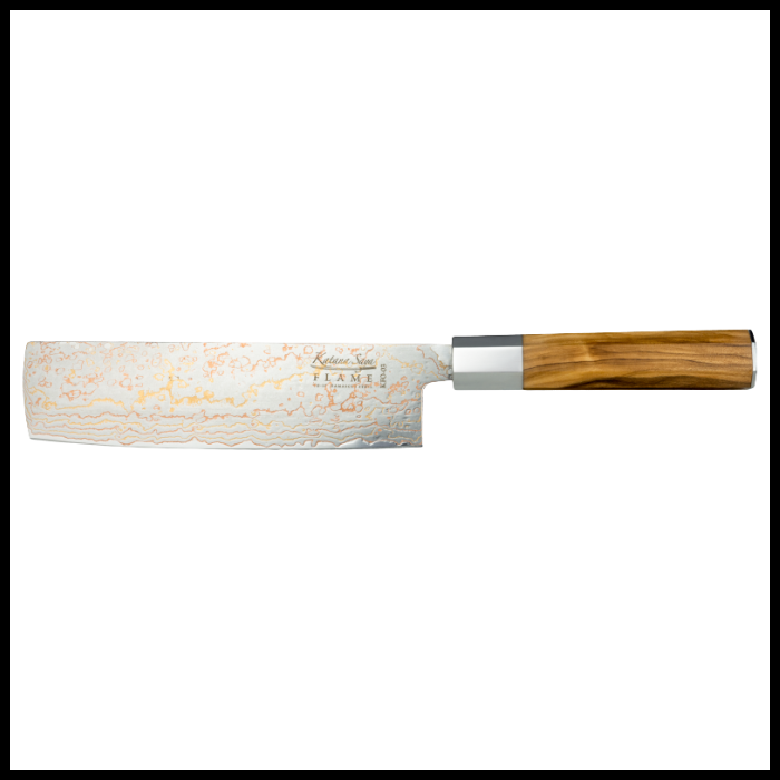 Katana Saya Flame Nakiri Knife 18cm Olivewood.png