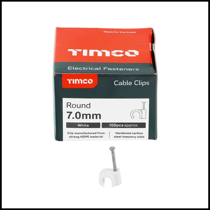 TIMco 7mm Round White Cable Clips (Box of 100)