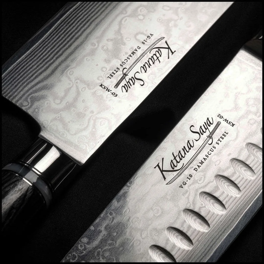 Katana Saya Pakkawood Santoku Knife - 18cm Fluted Blade