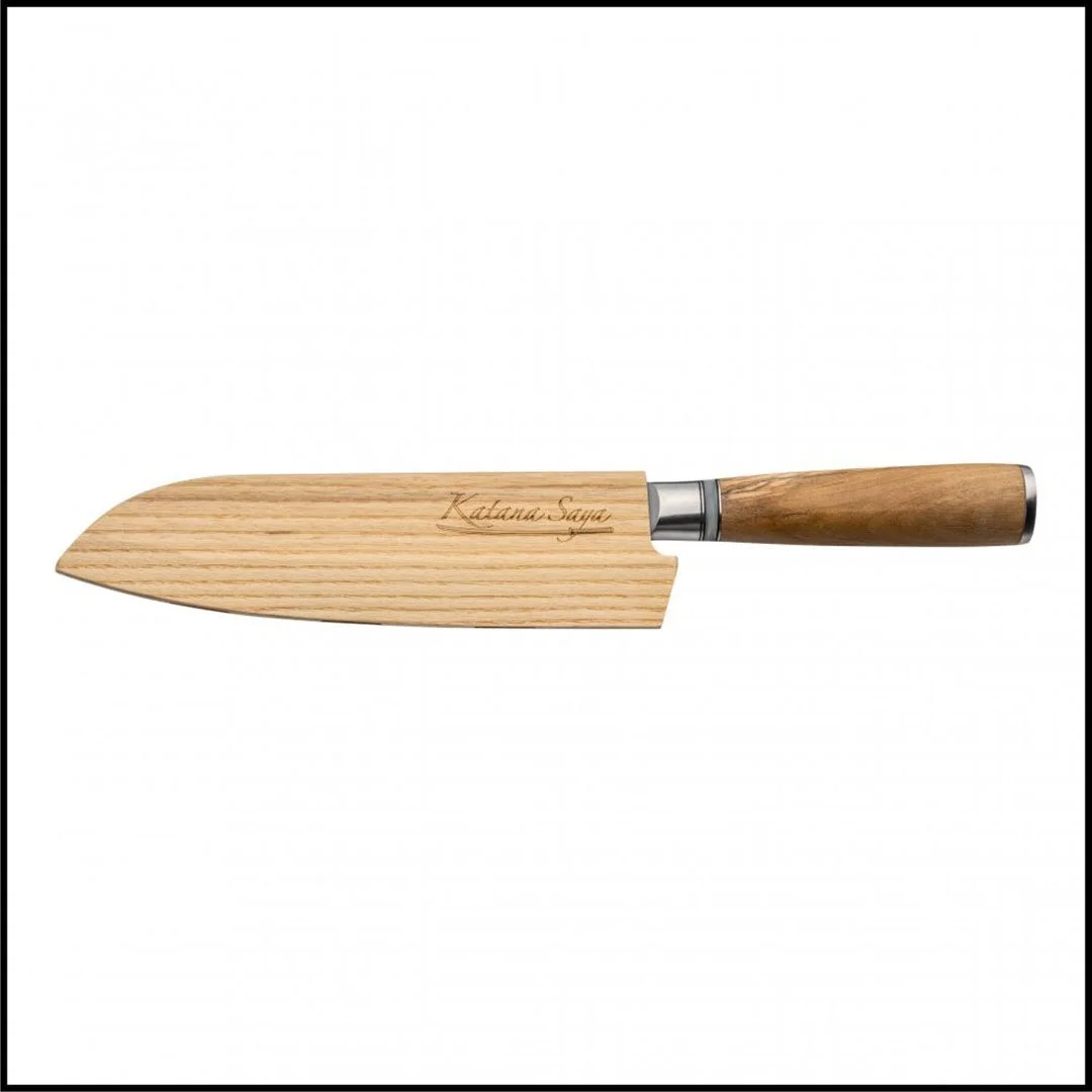 Katana Saya Olive Wood Santoku Knife - 18cm Blade