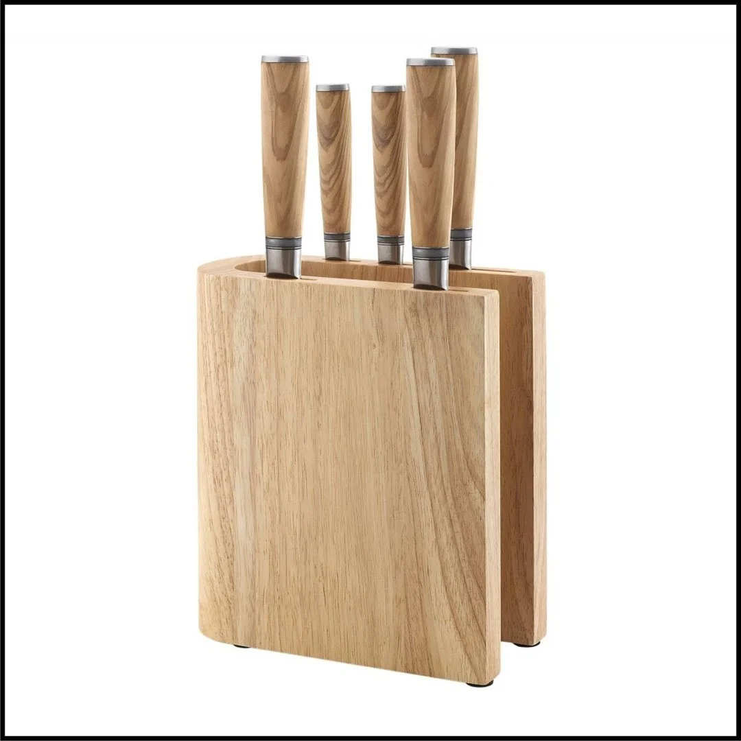 Katana Saya Olive Wood 6 Piece Knife Block Set