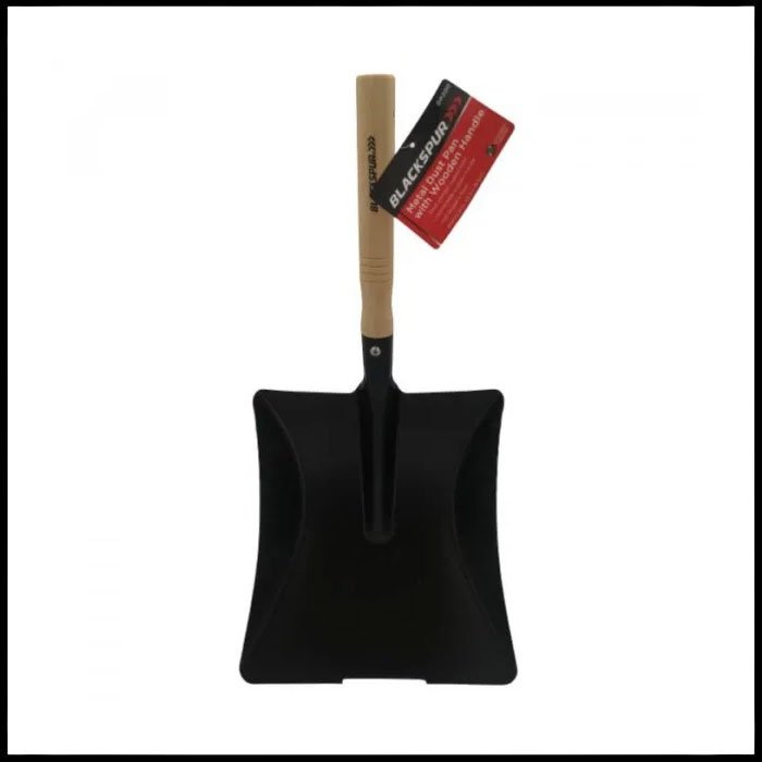 Blackspur Black Metal Dust Pan with Wooden Handle