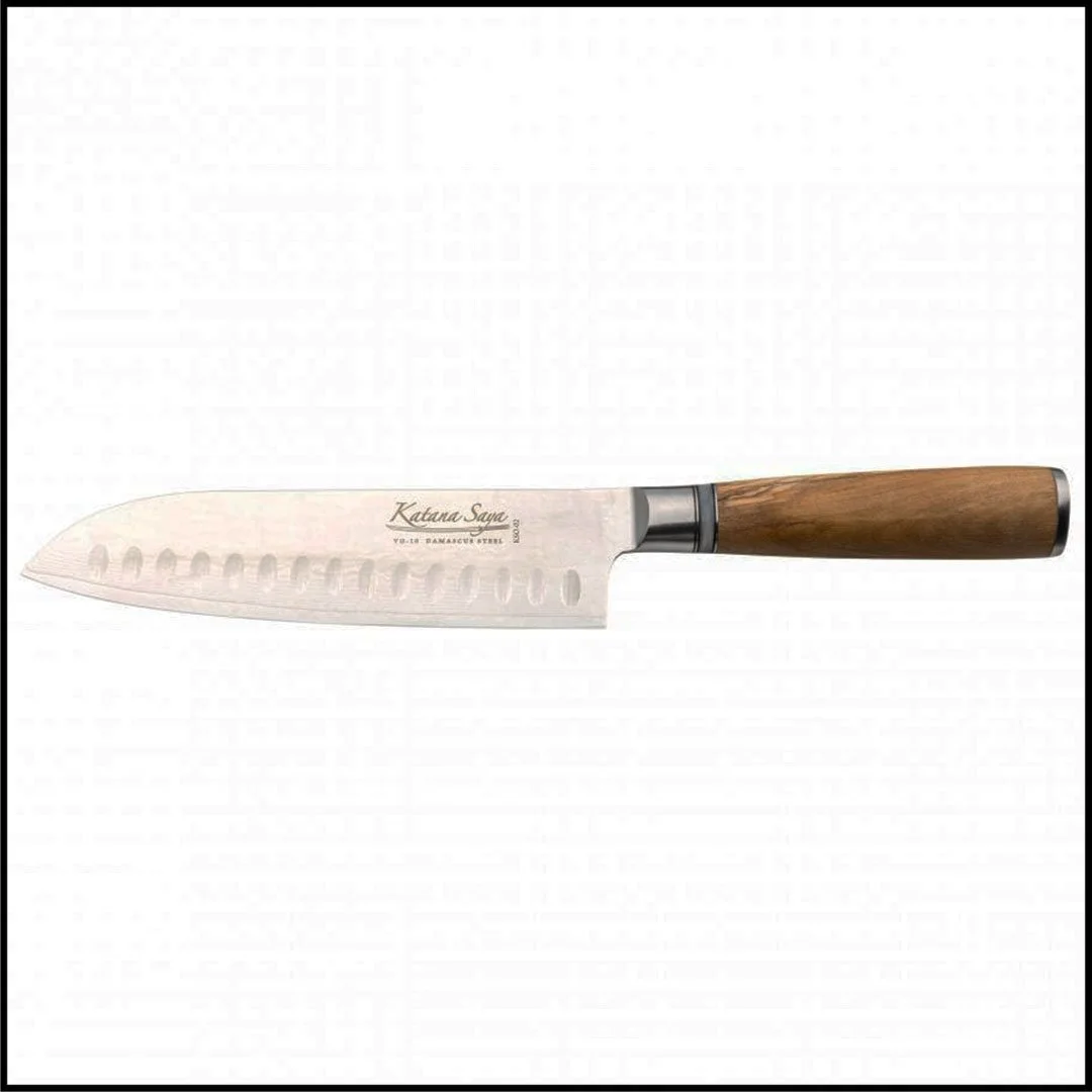 Katana Saya Olive Wood Santoku Knife - 18cm Blade