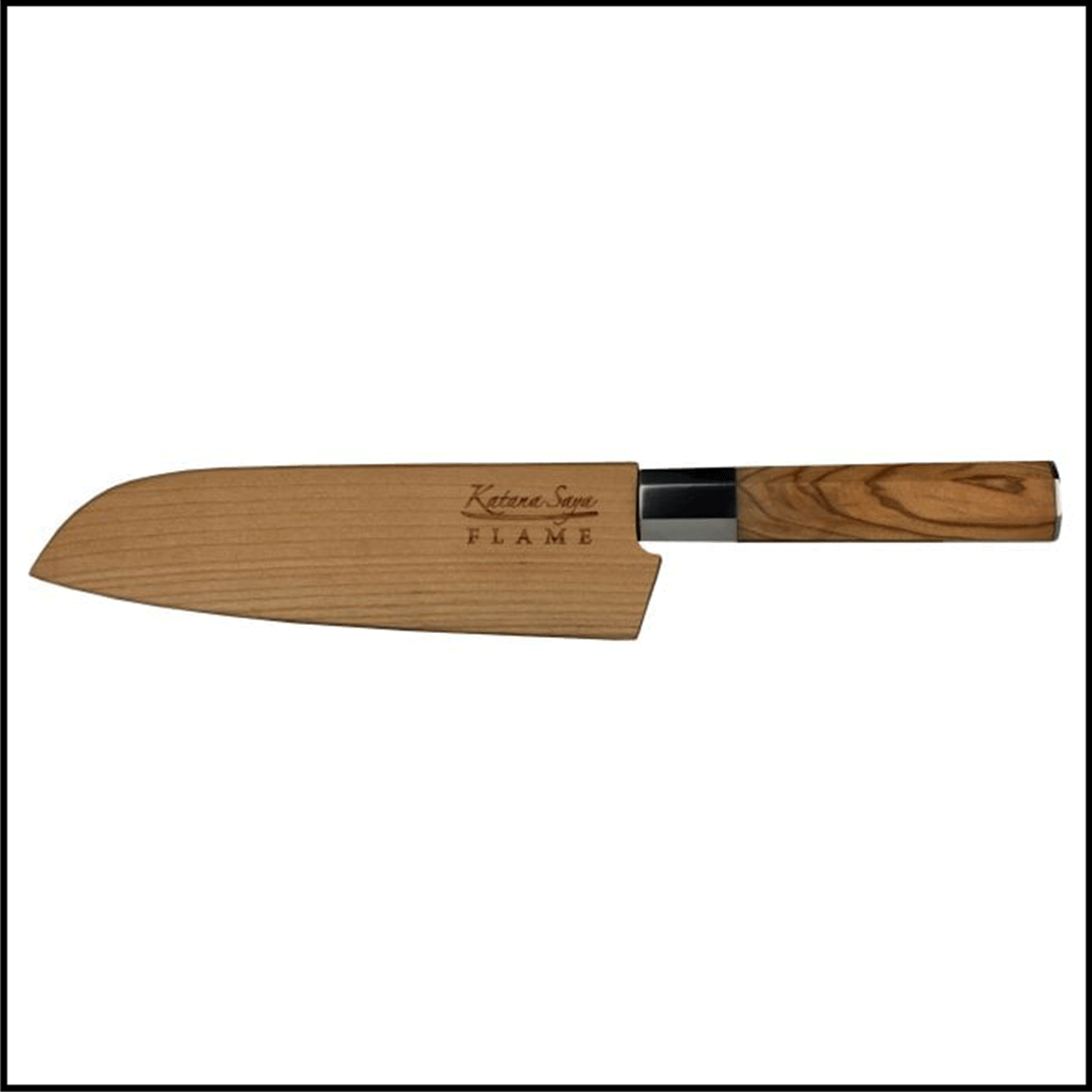 Katana Saya Flame Olive Wood Santoku Knife