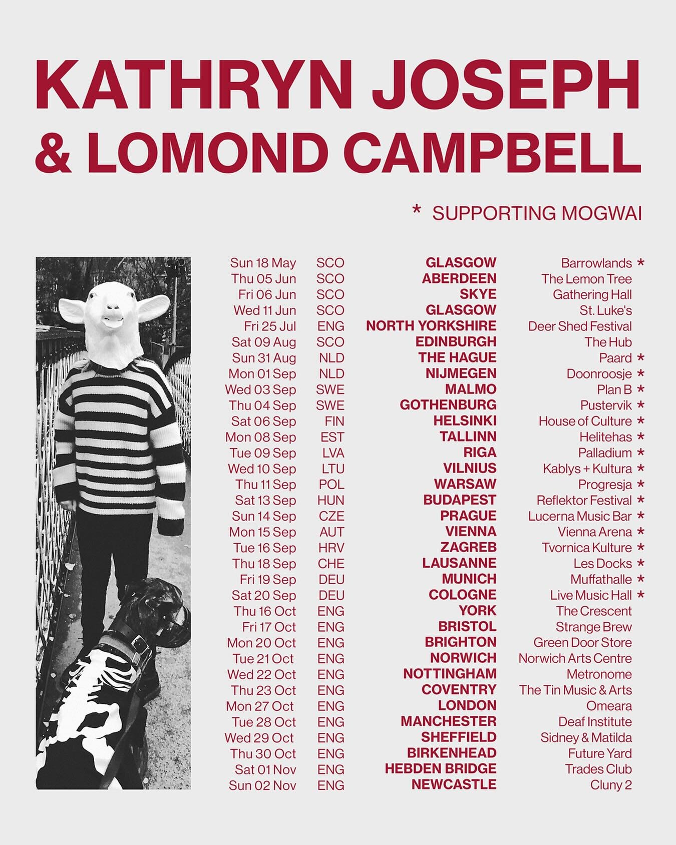 Just announced: @kathrynjoseph_ will be touring the UK &amp; Europe this autumn with collaborator @lomond_campbell , including additional dates with @mogwaiband ! Tickets for headline shows on sale Friday at 9am