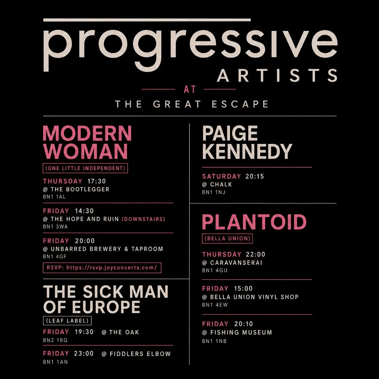 Here's who we have playing across The Great Escape later this week - come and say hello if you're there!