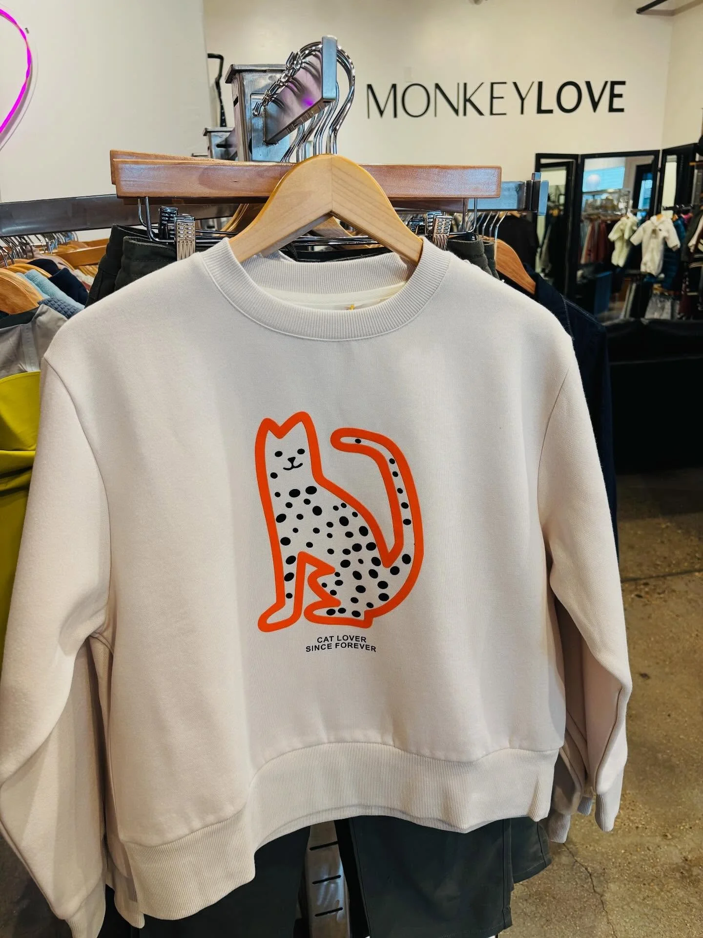 &ldquo;Cat lover since forever&rdquo; sweatshirt in the store now. Open 11 am-6 pm. 

#shoplocal #catlovers #mccallidaho #weship