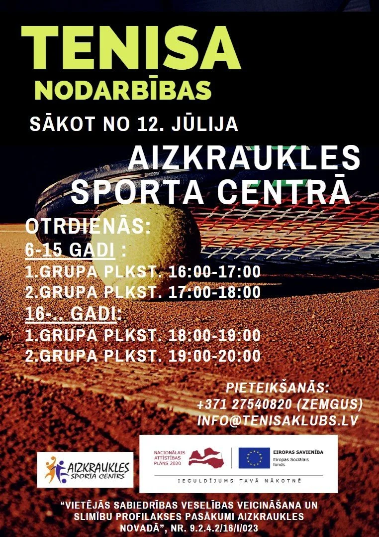 Piesakies bezmaksas tenisa nodarbībām