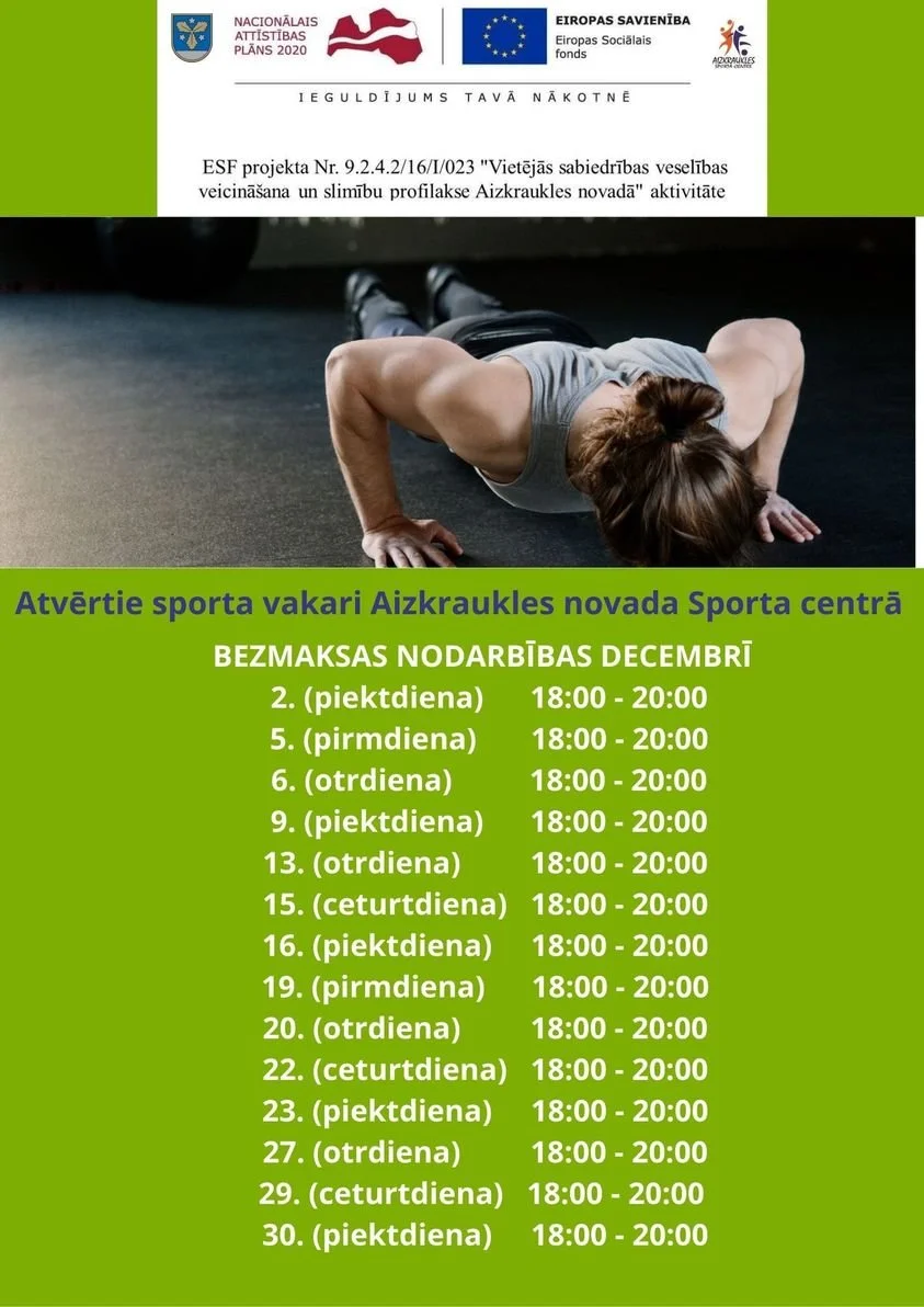 Atvērtie sporta vakari Aizkraukles novada Sporta centrā