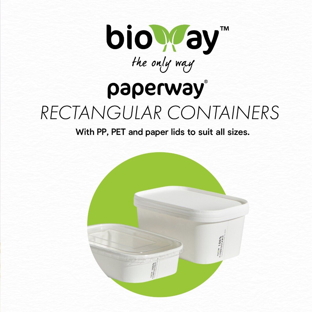 Bioway&reg; White Paperway Rectangular Containers and Paper Lids provide sustainability by using a plant-based PLA lining to &ldquo;help reduce plastic&rdquo;and can be composted and recycled.

The perfect container for foods with High Fats and wet r