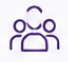 Simple purple icon of two people with a small circular shape above them, resembling a speech bubble or thought cloud.