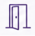 Simple line drawing of an open door and a door frame
