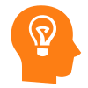 Silhouette of a human head with a light bulb inside, symbolizing an idea or thinking.